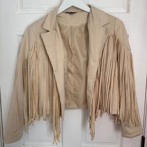 Cream Faux Suede Fringe Jacket Women's Size Small